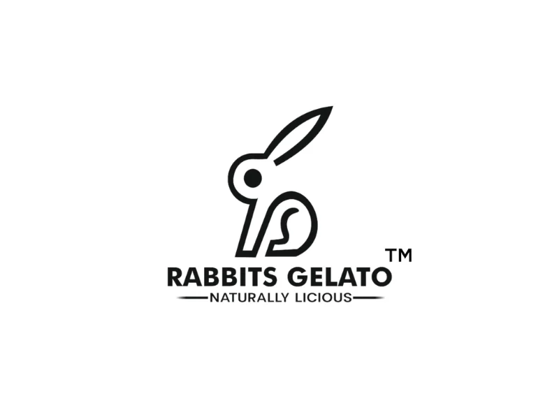 Rabbits Gelato logo: a black line-drawn rabbit with the words Naturally Licious