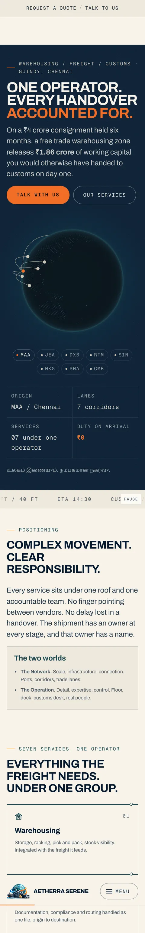 The Aetherra Serene website on a phone